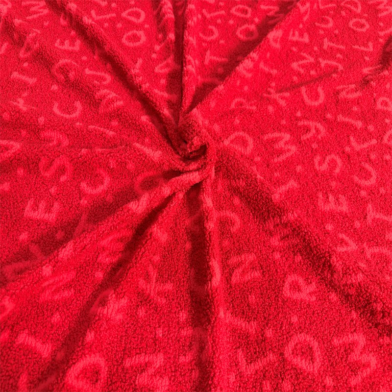 100% Polyester Red Green Warm Knit Letter Jacquard Cotton Sherpa Fabric for Christmas Decor Pajamas