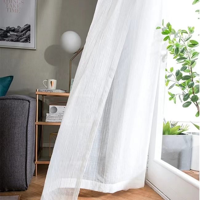 High Quality Thick Coarse Linen Curtain Fabric Polyester Linen Look Sheer Voile Tulle Curtain Fabric Hometextile