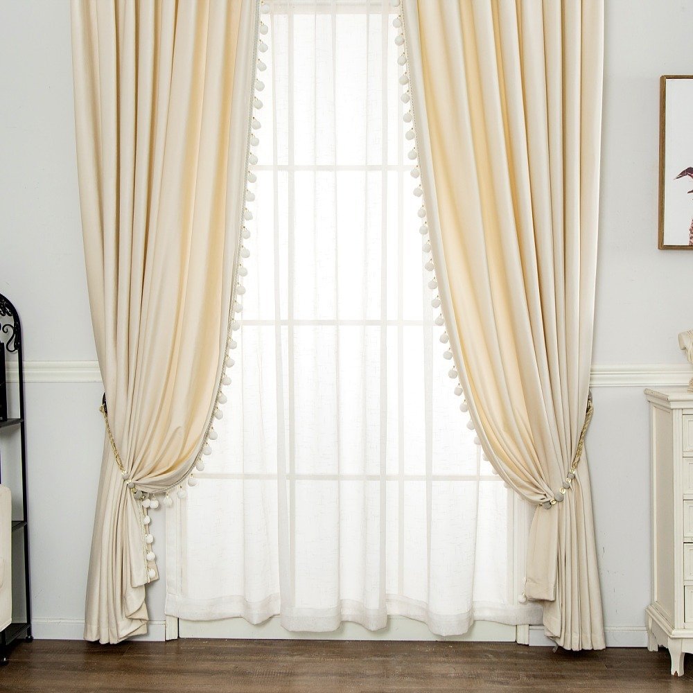 Wholesale Home Living Room Beige Velvet Window Curtains, Thermal Plain Cream White Blackout Curtain and Drapes