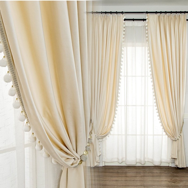 Wholesale Home Living Room Beige Velvet Window Curtains, Thermal Plain Cream White Blackout Curtain and Drapes