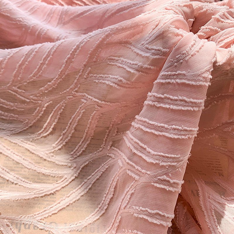 High Quality Customized Microtransparent Tulle Cut Leaf Pattern Jacquard Chiffon Fabric Stretchable for Dresses