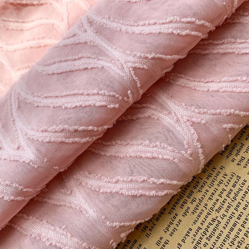 High Quality Customized Microtransparent Tulle Cut Leaf Pattern Jacquard Chiffon Fabric Stretchable for Dresses