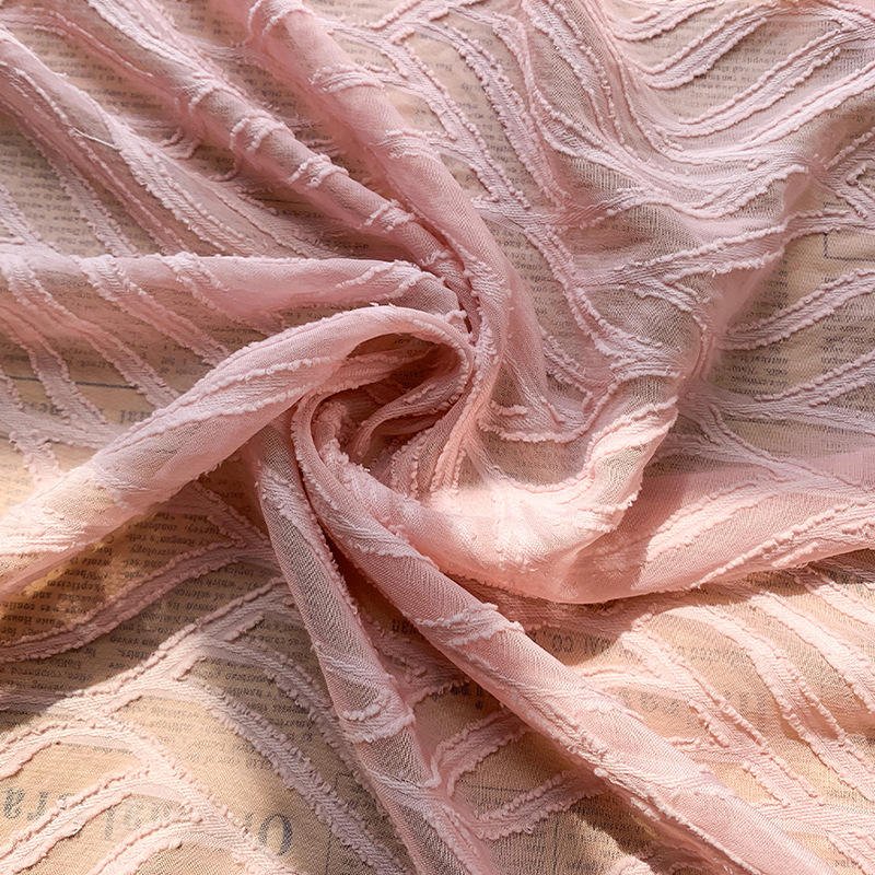 High Quality Customized Microtransparent Tulle Cut Leaf Pattern Jacquard Chiffon Fabric Stretchable for Dresses