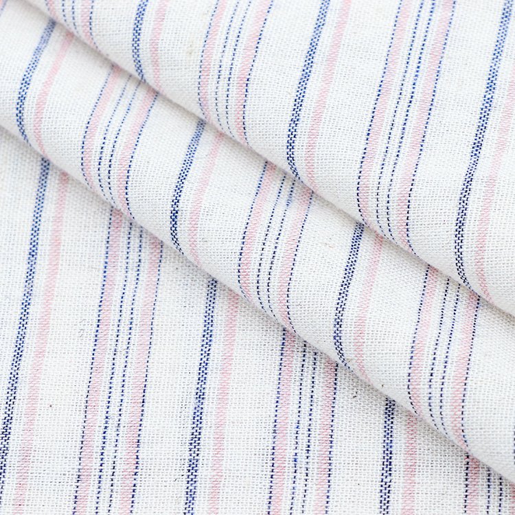 In stock tc plain dyed woven fabric high density cotton linen blend stripe fabric Men's shirt fabric