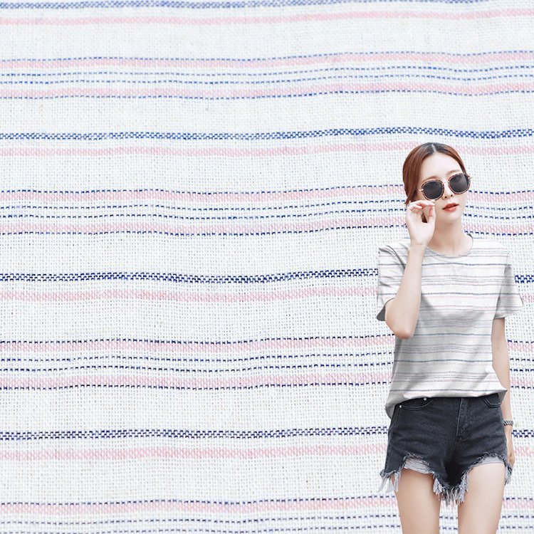 In stock tc plain dyed woven fabric high density cotton linen blend stripe fabric Men's shirt fabric