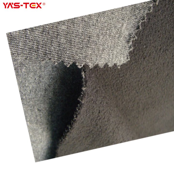 100% Polyester melange color knit 2 way stretch fabric bonded with polar fleece fabric for winter coat