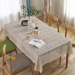 Table cloth table cover American Pastoral Hollow Crochet Tablecloth Rectangular Woven Tablecloth Lace Tassel Table Cover