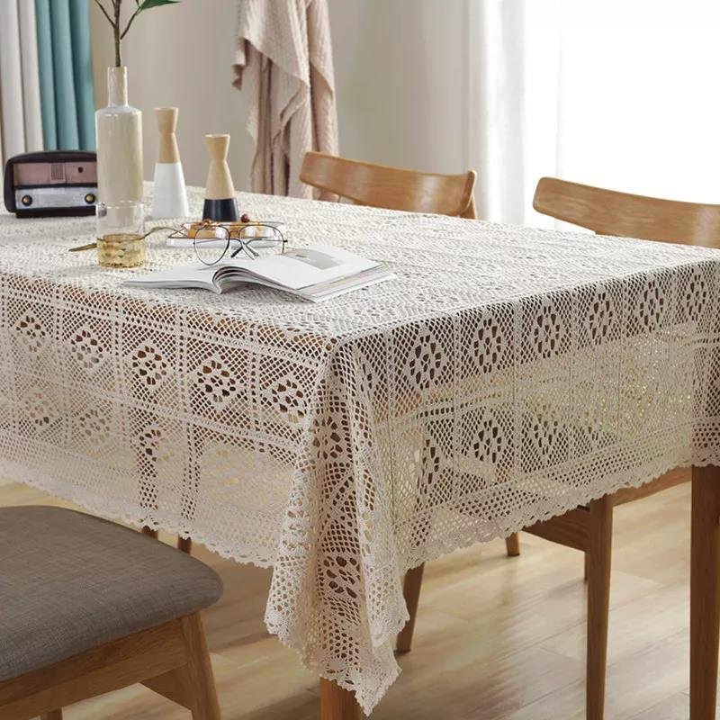 Table cloth table cover American Pastoral Hollow Crochet Tablecloth Rectangular Woven Tablecloth Lace Tassel Table Cover