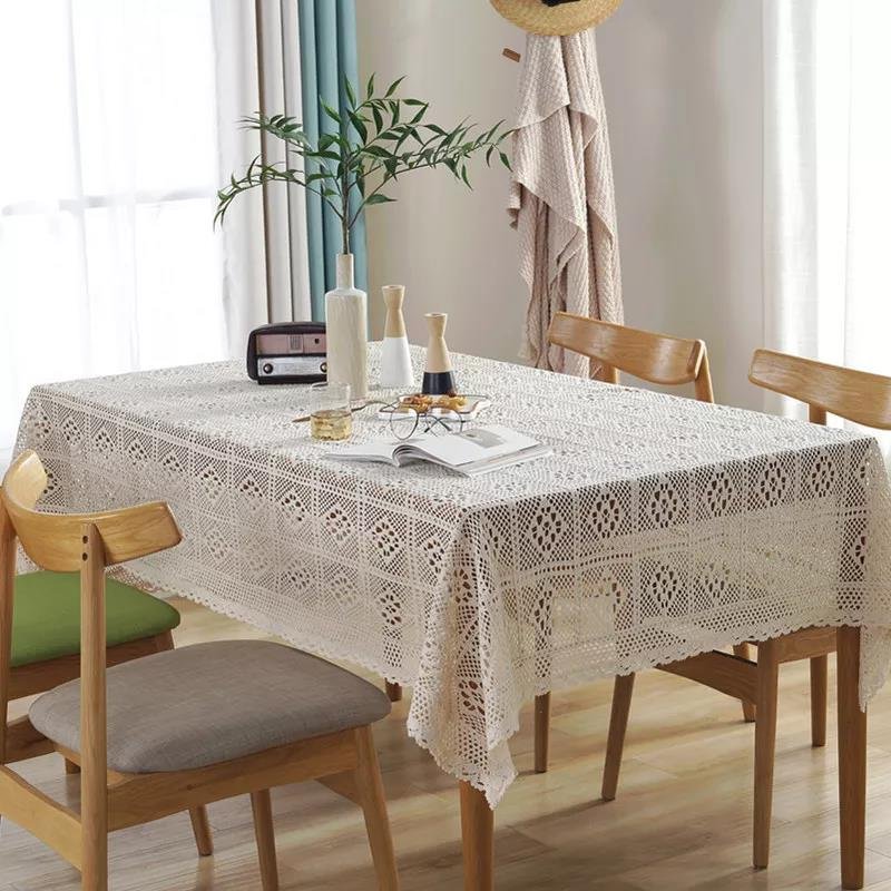 Table cloth table cover American Pastoral Hollow Crochet Tablecloth Rectangular Woven Tablecloth Lace Tassel Table Cover