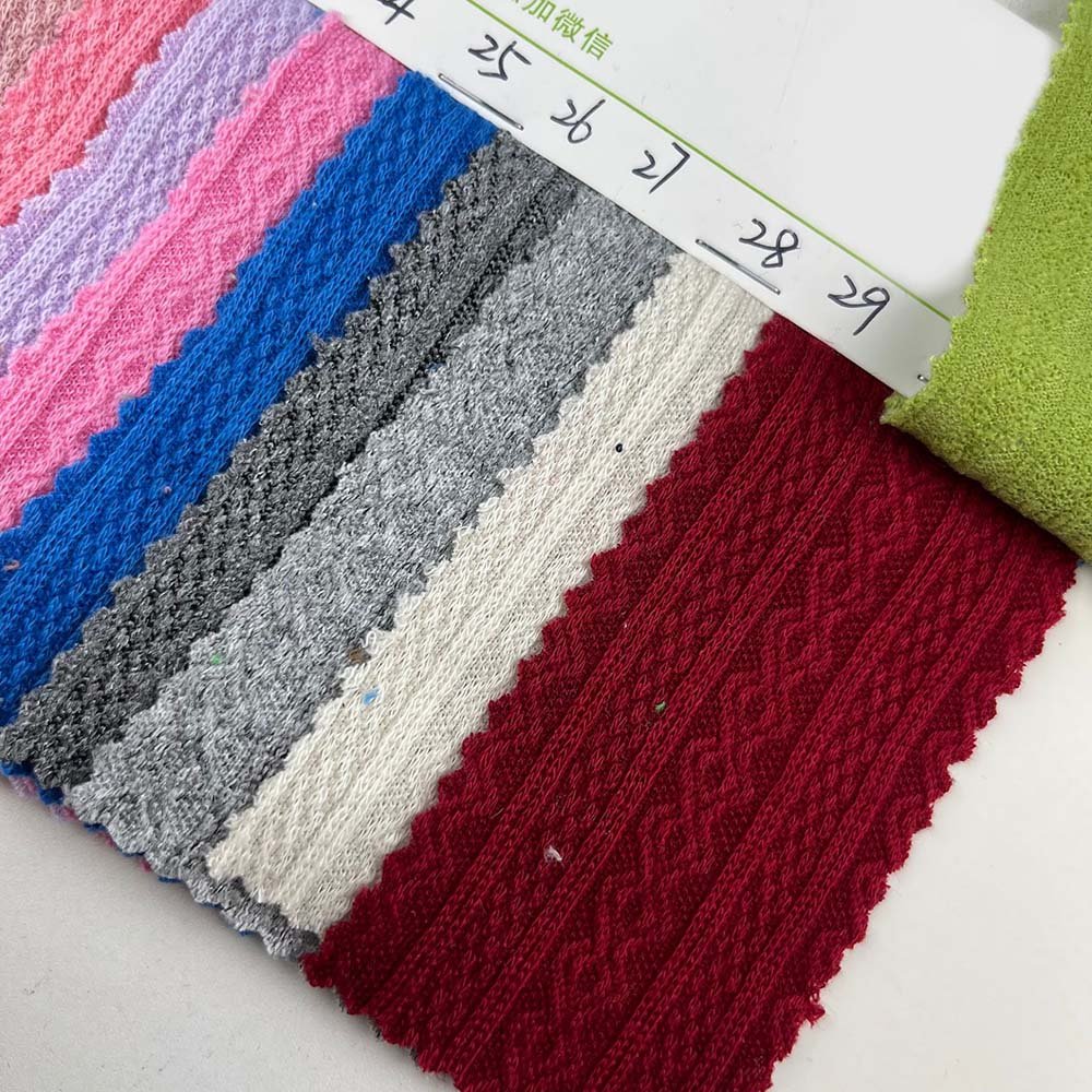 Custom pattern solid 98% polyester 2% spandex knitted hacci brocade sweater jacquard design fabric 260gsm JiaYu Textile