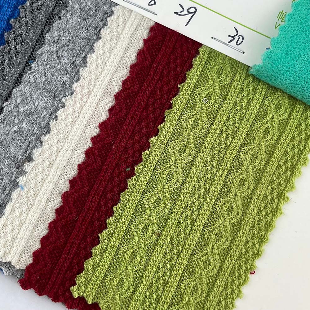 Custom pattern solid 98% polyester 2% spandex knitted hacci brocade sweater jacquard design fabric 260gsm JiaYu Textile