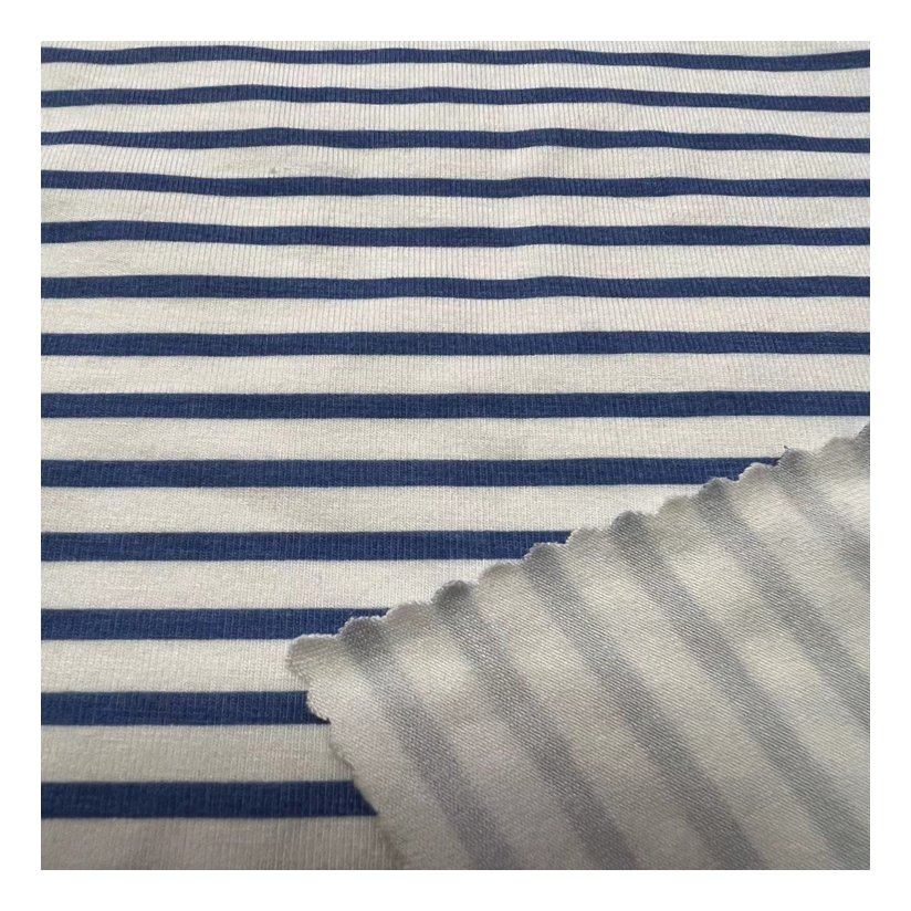 Bamboo cotton fabric cross stripe printing customized fresh pattern for ladies dress long skirt jersey