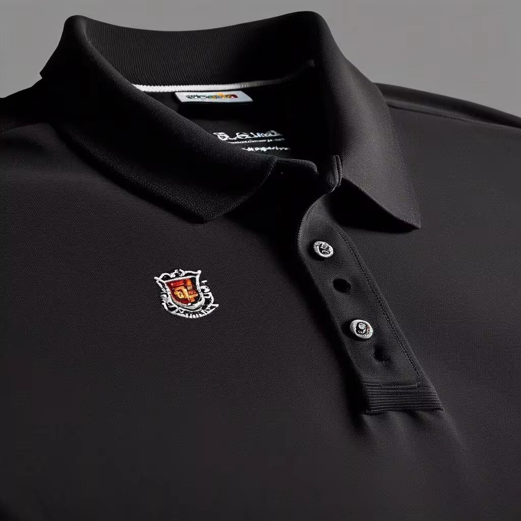 Men's Promotional Pique Polo Shirt with Long Sleeves - Embroidered Company Logo - 220 GSM - Corporate & Classic - Black