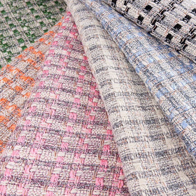 2024 new fashion spring and autumn plaid woolen pillow blanket fabric ladies tweed coat fabric with gold material