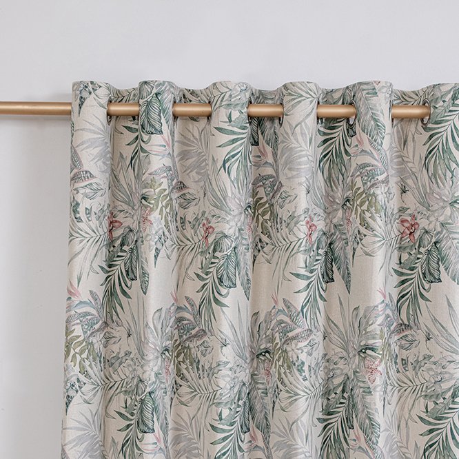100% Polyester Full Blackout Heat-Insulated Digital Printing Rainforest Linen Look Quality Curtain Fabric Roll Soft Comfortable