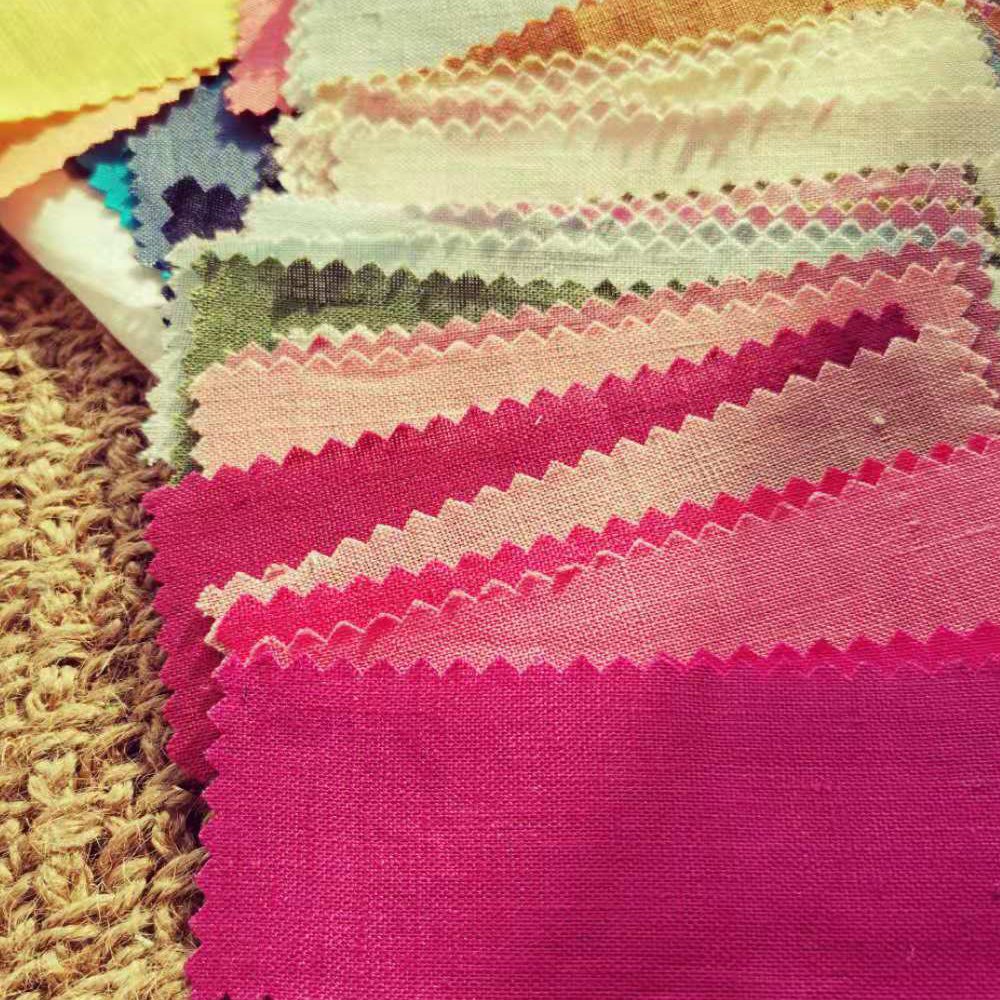 100% French linen fabric plain dyed woven pure linen for baggy pants yarn 14*14 solid color natural napkin baby mat cloth
