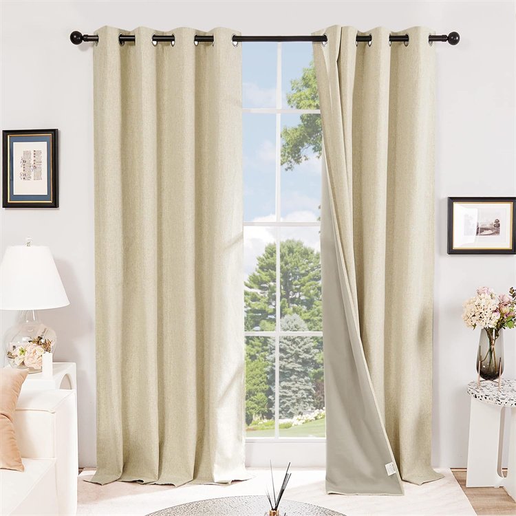 100% Sunproof Blackout Window Curtain Bonded Microfiber Fabric Room Darkening Blackout Curtain for Bedroom Living Room