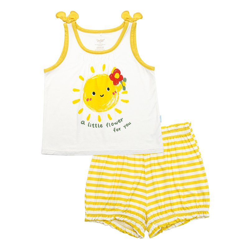 Kids Girl Clothing Wholesale Customized Print Plain Two Pieces Organic Bamboo Cotton Sleeveless Sling Children Clothing Set