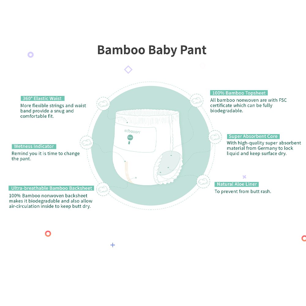 ECO BOOM Eco friendly ecological biodegradable breathable cloth touch bamboo baby training pants nappy diapers for overnight