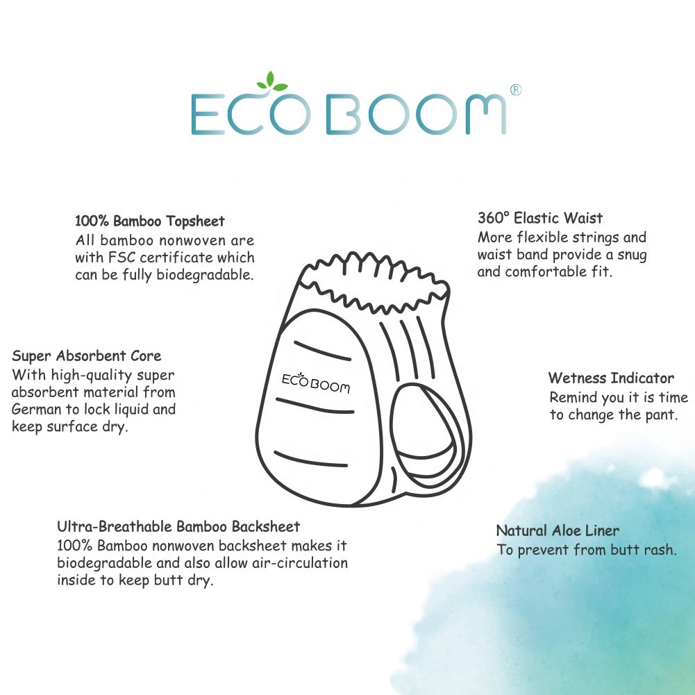 ECO BOOM Eco friendly ecological biodegradable breathable cloth touch bamboo baby training pants nappy diapers for overnight