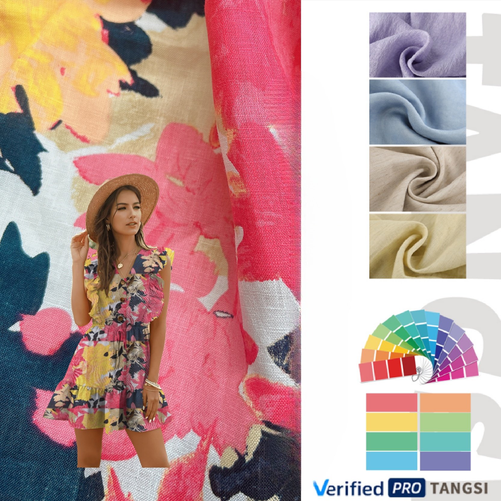 New Year Pure Linen Lightweight with Fashion Design Of Red Flowers Fabric for Women Clothes