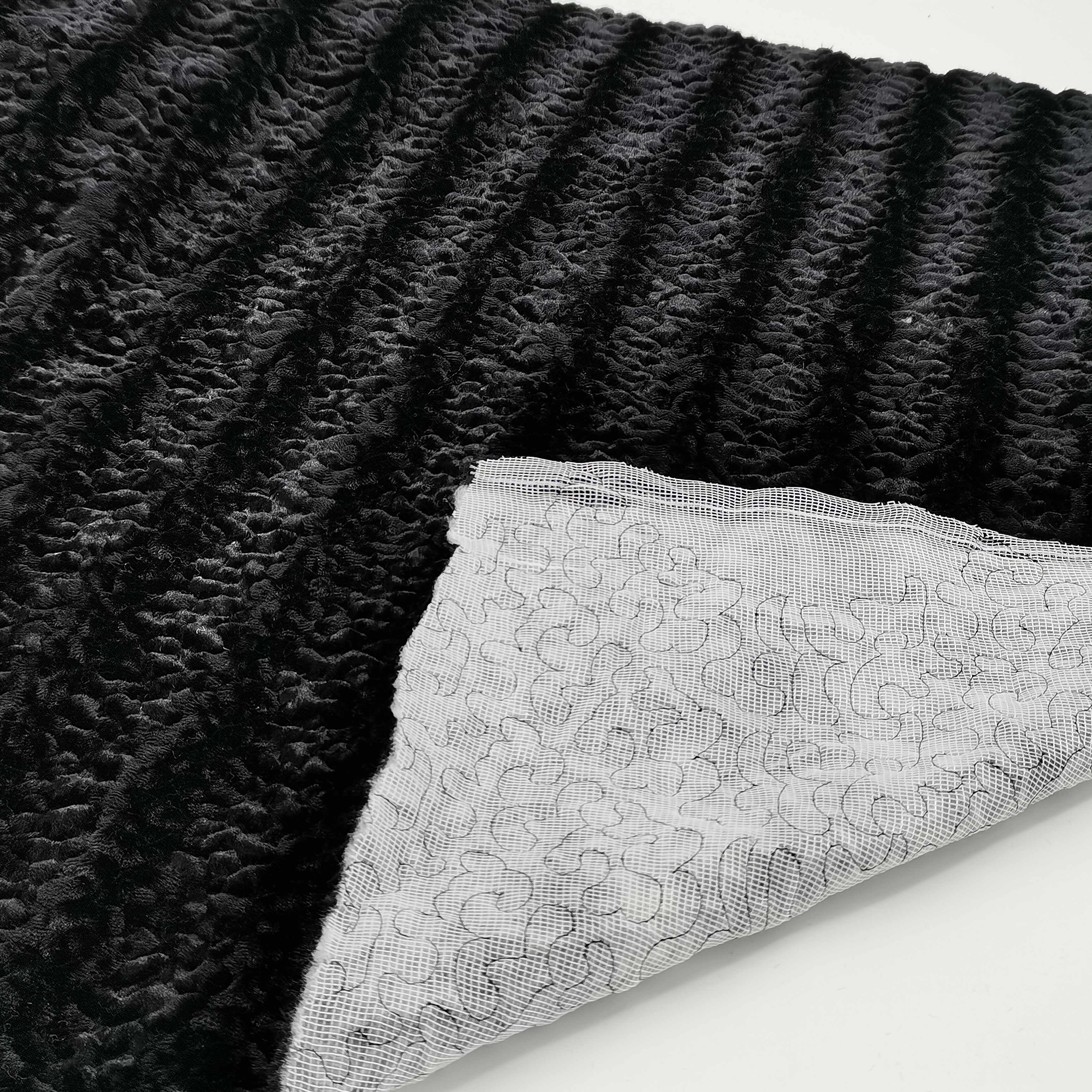 Hot sale black color 100% polyester velvet quilted fabric for outerwear