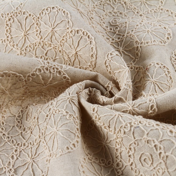 HA-17387 China factory woven linen viscose fabric with all over cord embroidery