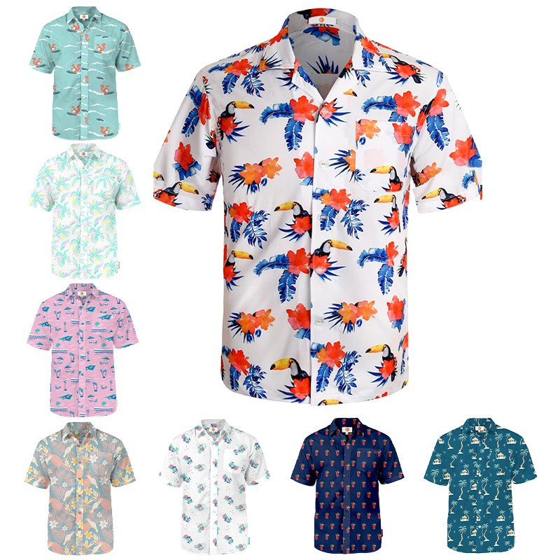 High quality design custom full print button holiday men's shirt short fashion camping beach shirt for men