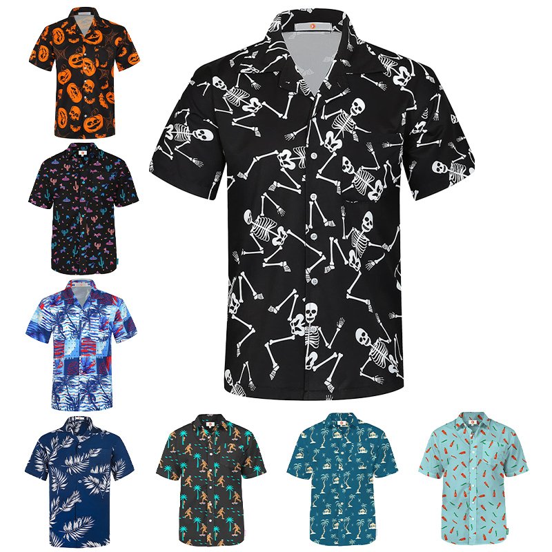 High quality design custom full print button holiday men's shirt short fashion camping beach shirt for men