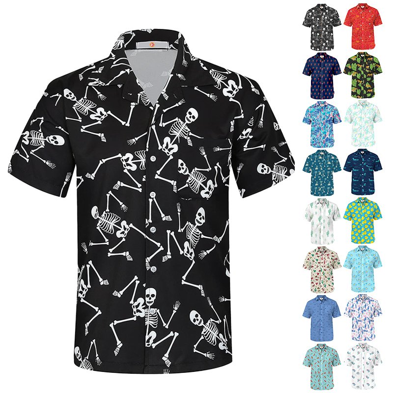 High quality design custom full print button holiday men's shirt short fashion camping beach shirt for men