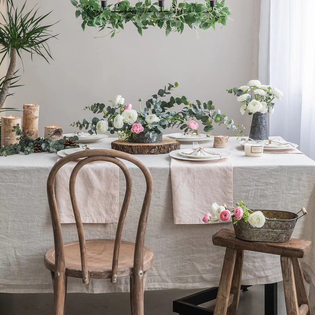 luxury customize hemstitch scallop eco friendly soft reusable table sage blush pink french flax linen napkins