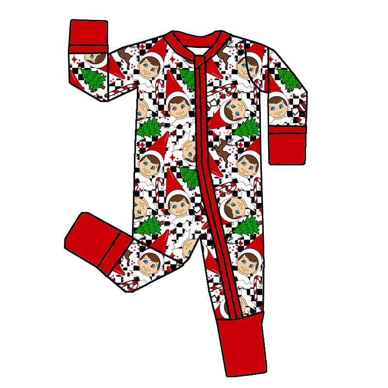 Christmas Winter Bamboo Fiber Boys Girls Long Sleeve Baby Skin fitting Comfortable Romper One Piece Pajamas Clothes zippers