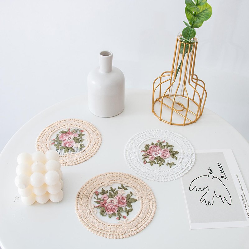 Embroidered Coral Place Mat Table Place Mats, Double-sided Cotton Mats Brown Printed 10 Pcs Per Poly Bag Party Plates Blue MY;14