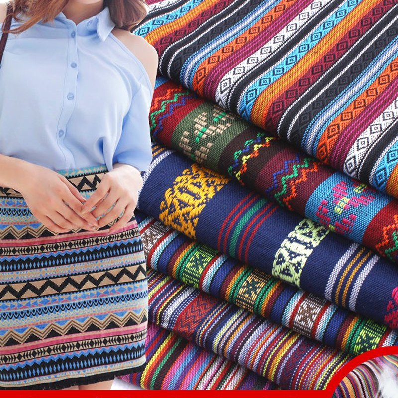 Wholesale of 100% polyester linen thickened ethnic style printed fabric DIY hand sewn shawl bags Pillows Tablecloths decorations