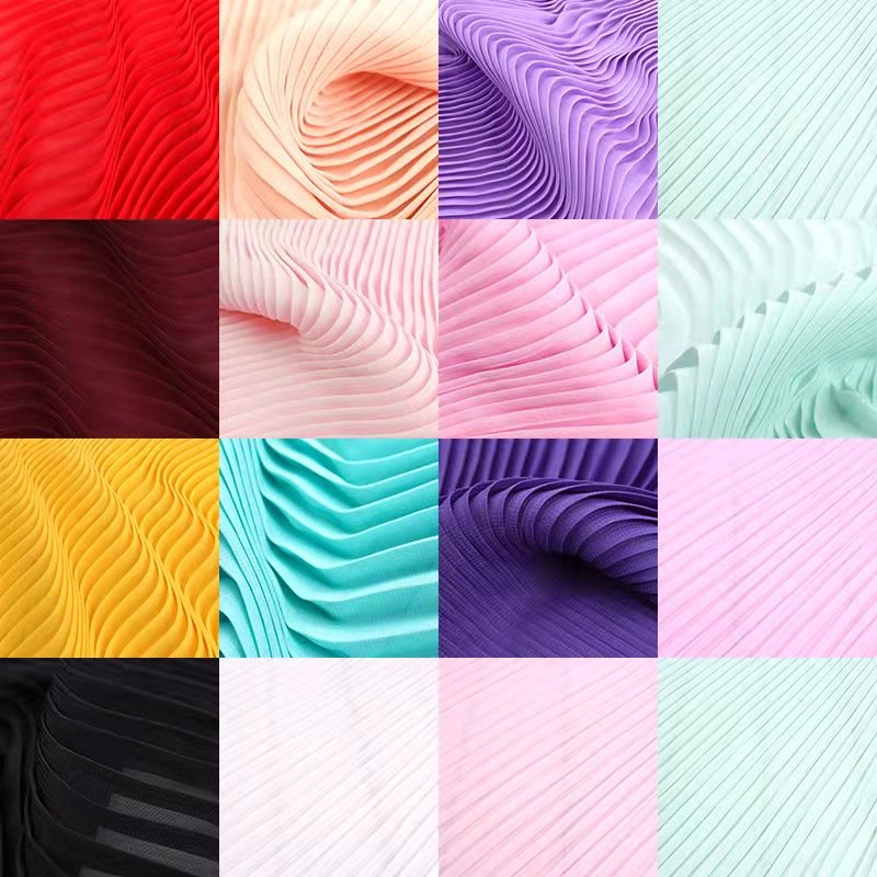 New Fashion Free Sample Tissu En Mousseline De Soie 100% Polyester Pleated Chiffon Fabric For Women Dress