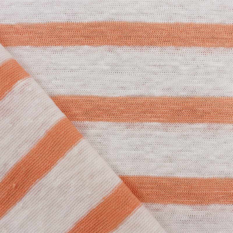 Free Sample 100% Linen stripe jersey knitted striped Breathable fabric for summer clothing t shirt dress Garment