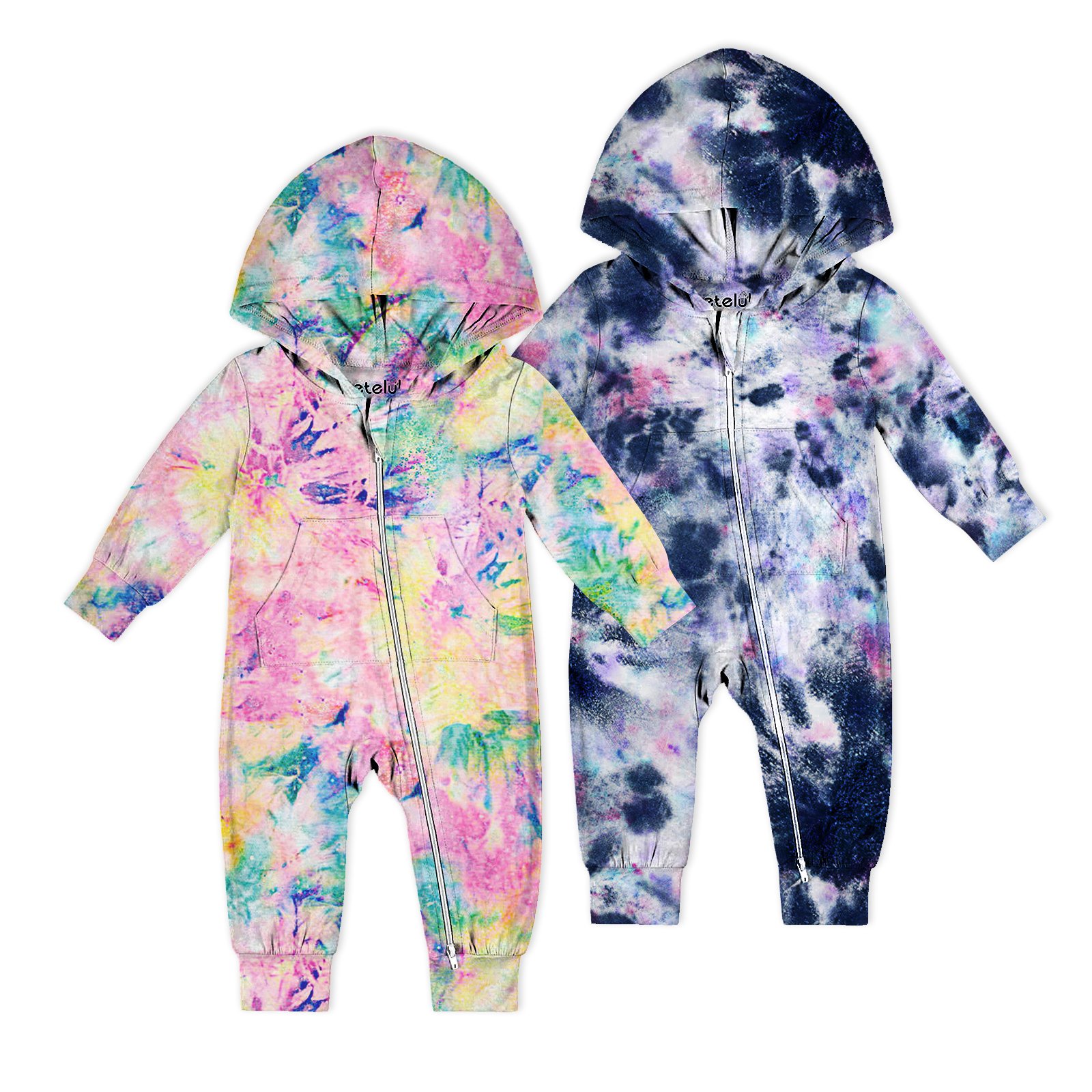Bamboo Fiber Long Sleeve Jumpsuit+hat Set Toddler Baby Outfits Overall Tie Dye Rompers Baby Rock Sleeper Tie Dye Hoodie Casual