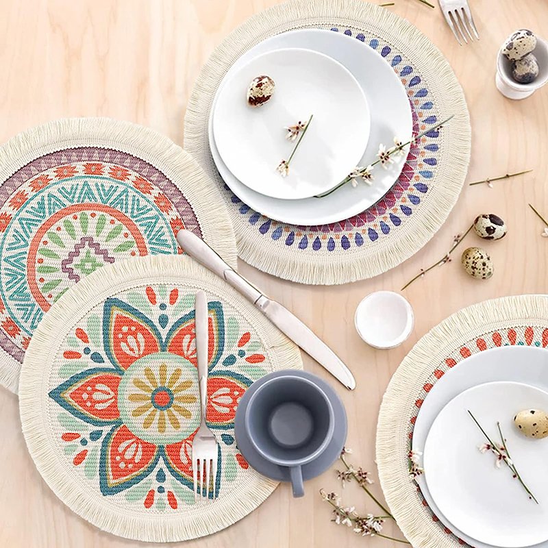 Modern Cotton Linen Placemat And Napkin Set Vintage Elegant Decoration