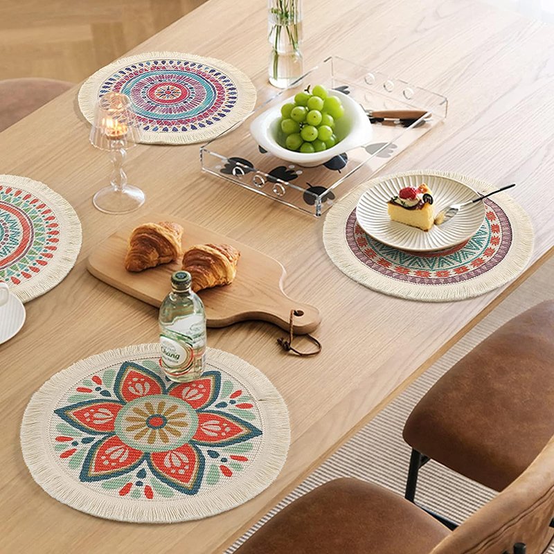 Modern Cotton Linen Placemat And Napkin Set Vintage Elegant Decoration