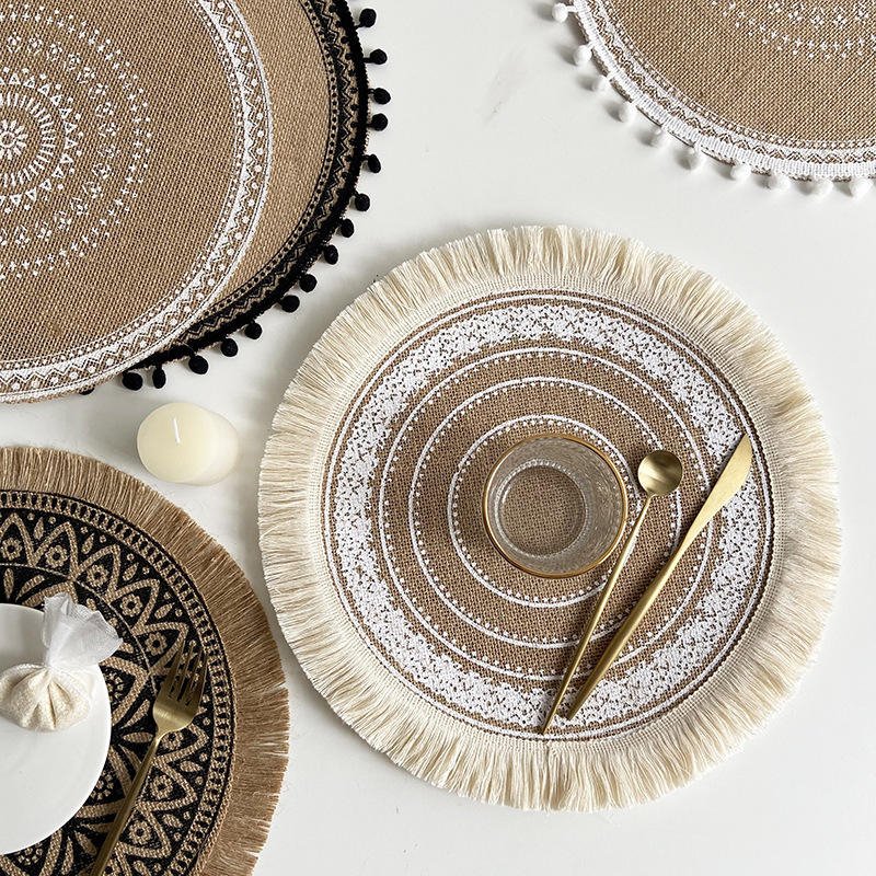 Round Braided Woven Place Mats Modern Napkin Cotton place mats Artisanal and Textured Table Mats