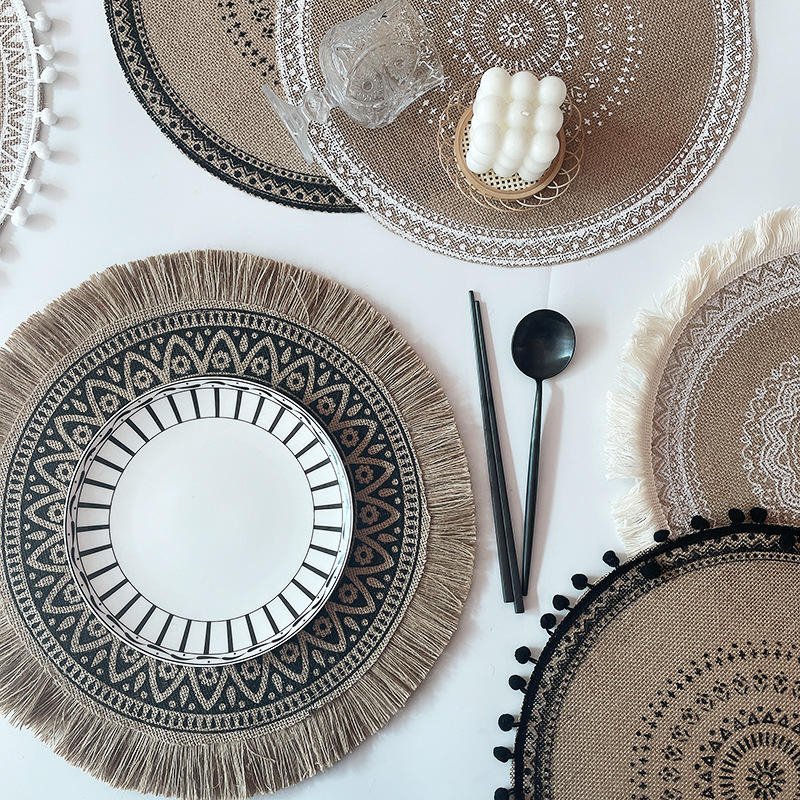 Round Braided Woven Place Mats Modern Napkin Cotton place mats Artisanal and Textured Table Mats