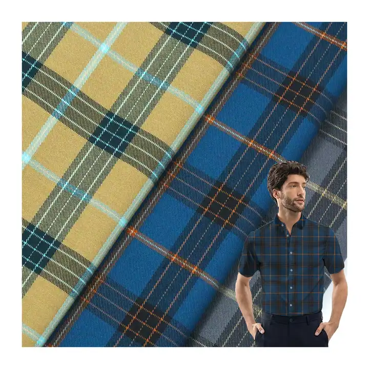 China 2024 100% polyester fabric Yarn Dyed Plaid Double Wrinkle Proof Bamboo Polyester Fabric