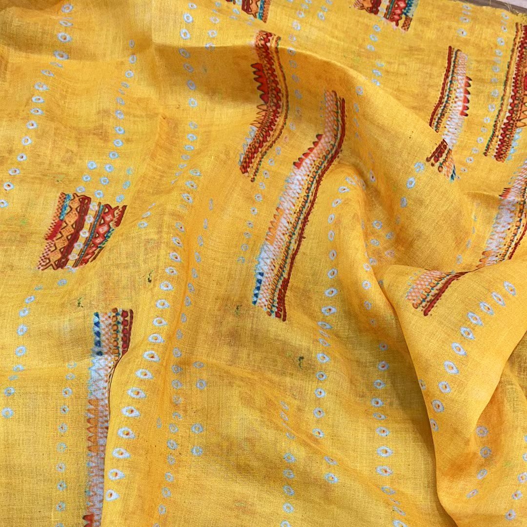 Custom print breathable 100% ramie fabric 42S digital printing pure linen fabric for women clothing