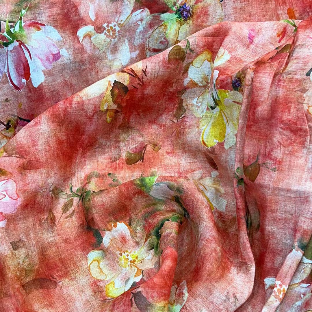 Custom print breathable 100% ramie fabric 42S digital printing pure linen fabric for women clothing