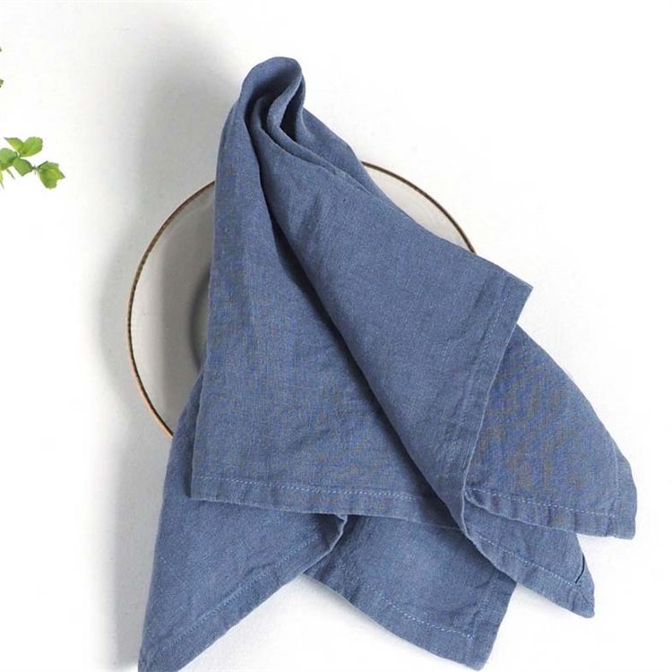 Hemstitch 100 Blue Color Stonewash Linen Cocktail Napkins/linen hemstitch napkin