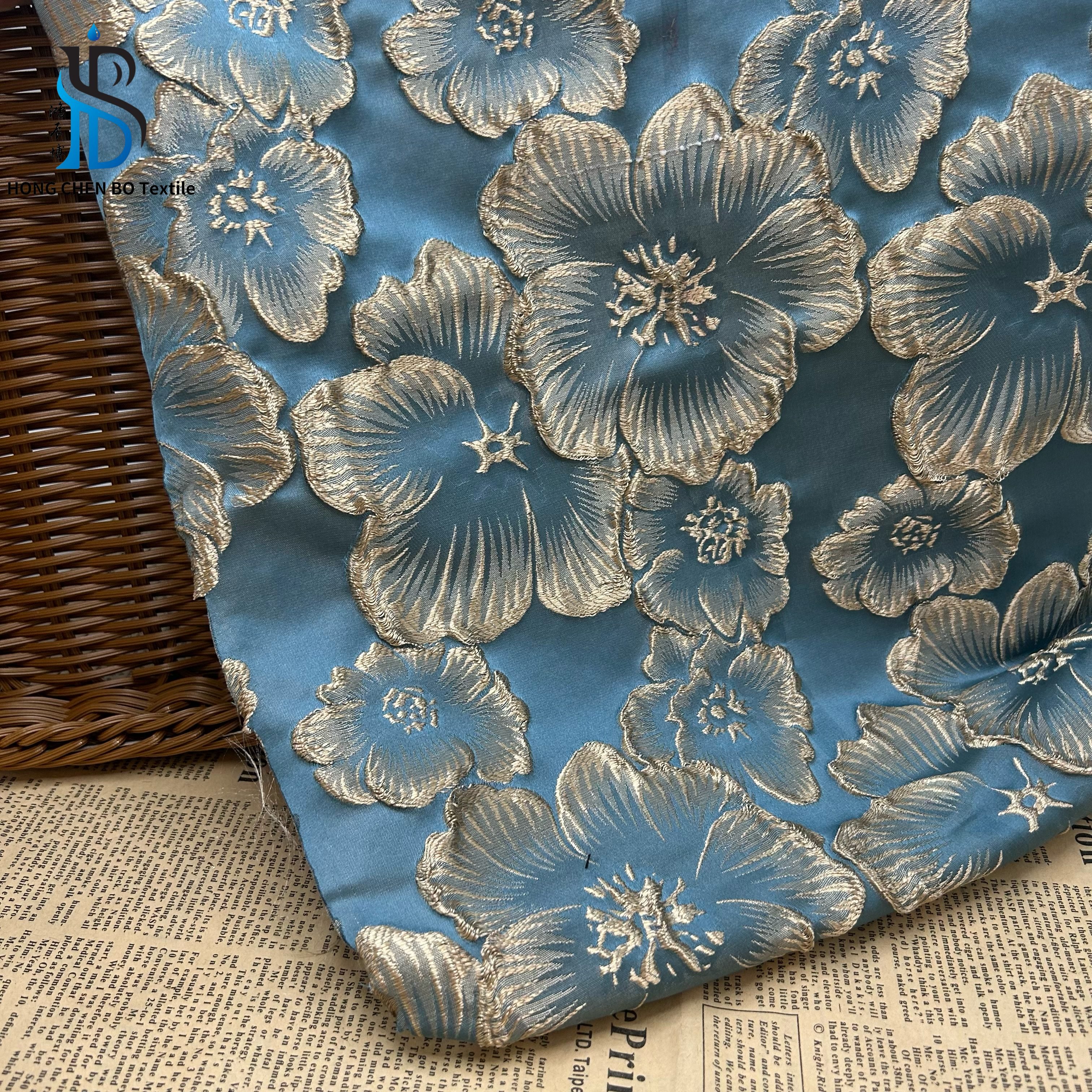 Factory direct price new little small fresh gold flower blue color brocade jacquard fabric for clothing