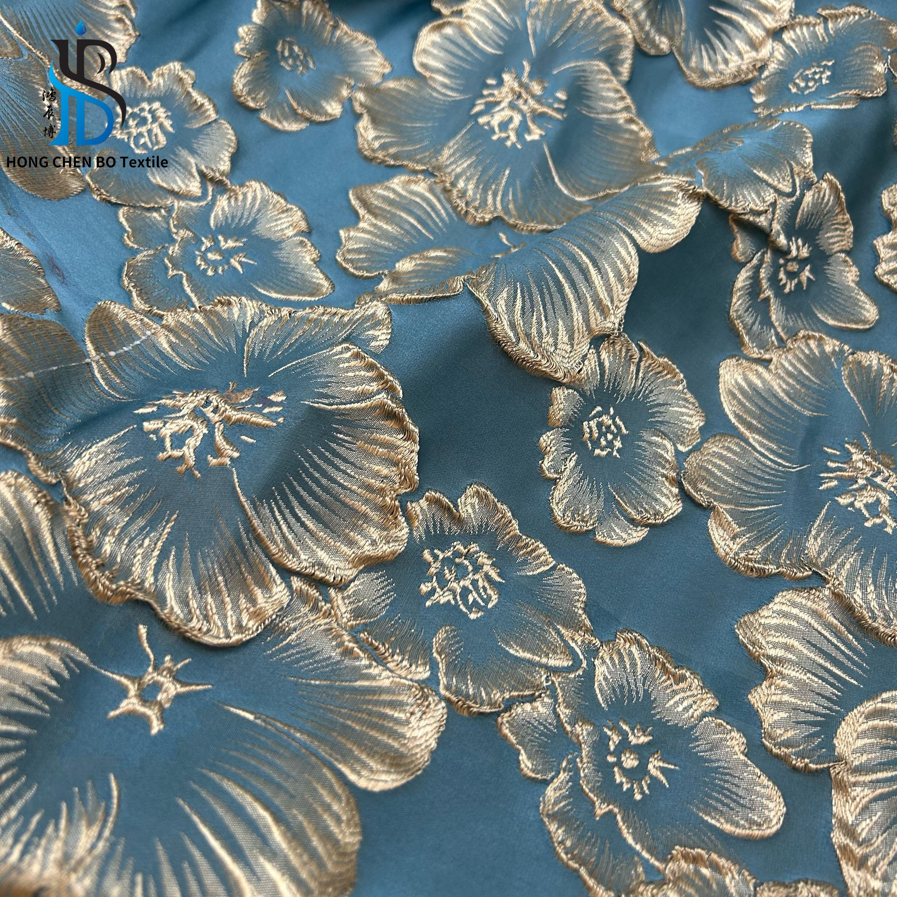 Factory direct price new little small fresh gold flower blue color brocade jacquard fabric for clothing