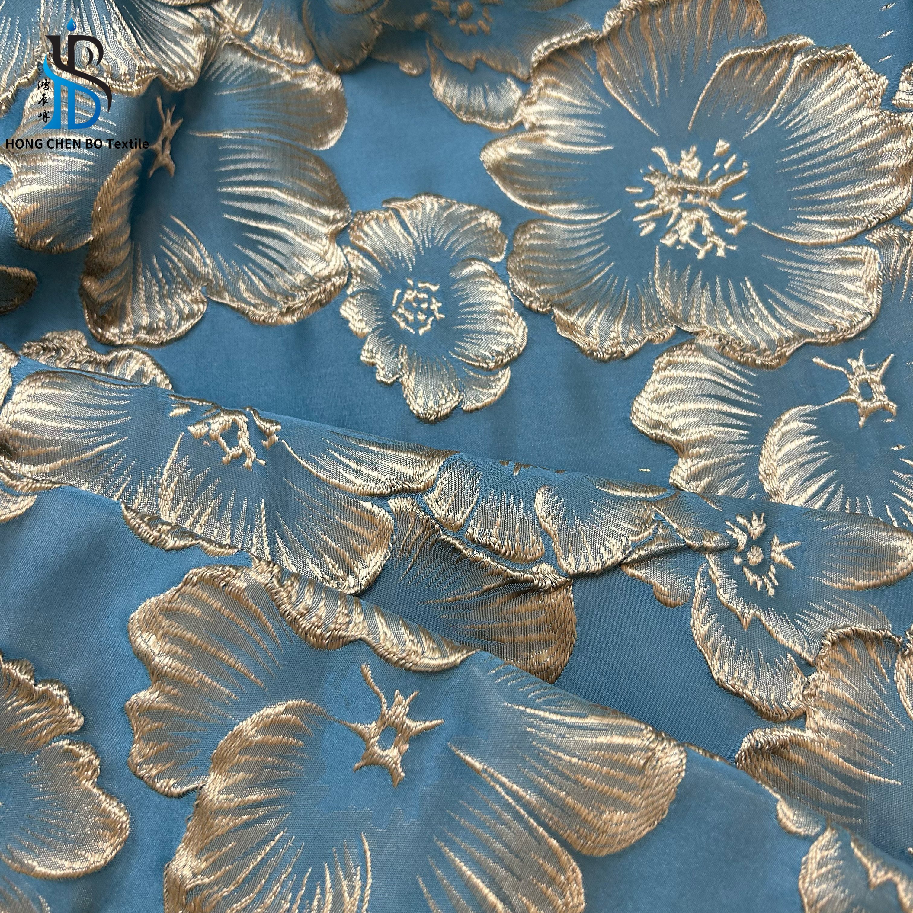 Factory direct price new little small fresh gold flower blue color brocade jacquard fabric for clothing