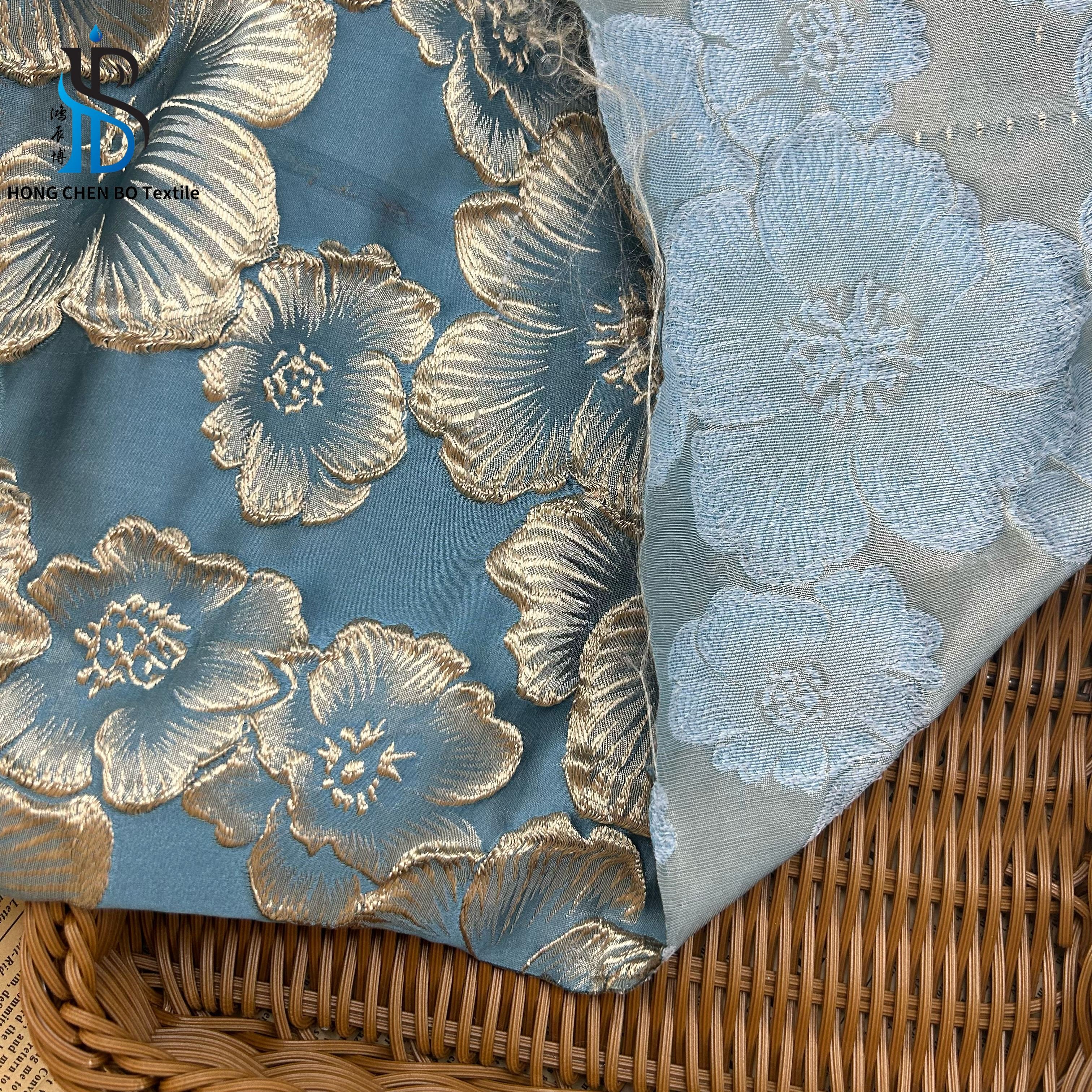 Factory direct price new little small fresh gold flower blue color brocade jacquard fabric for clothing