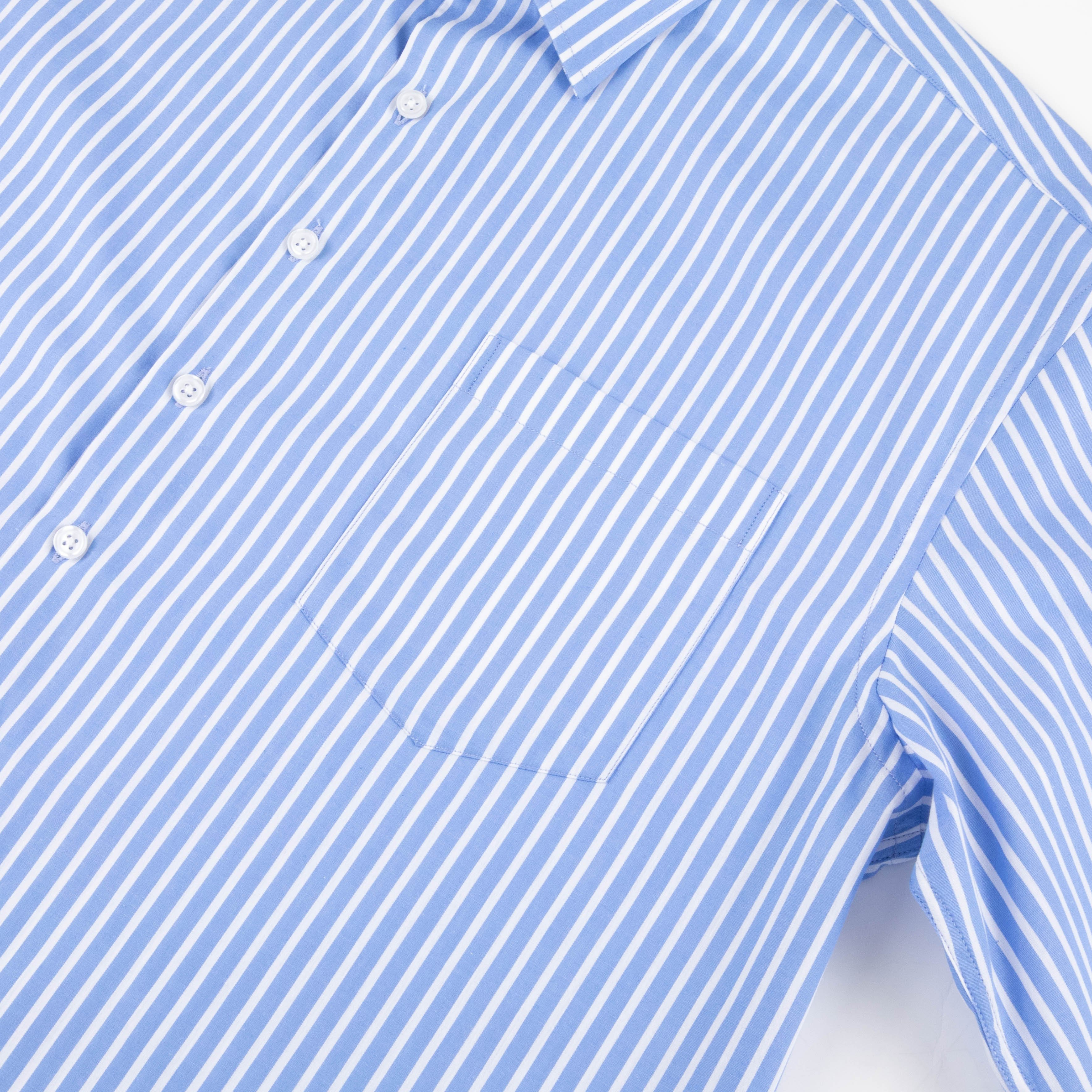 wholesale stripes pattern, cropped boxy fit short sleeve, 100%cotton fabric shirt for men
